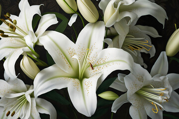 Background with beautiful white lilies. Generative AI.