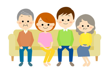 ソファに集まっている2世代家族（春夏）