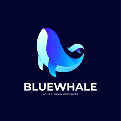 Elegant vector blue whale logo icon illustration, blue whale in sea
