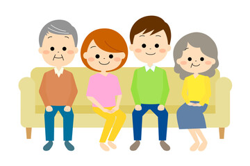 ソファに集まっている2世代家族（春夏）