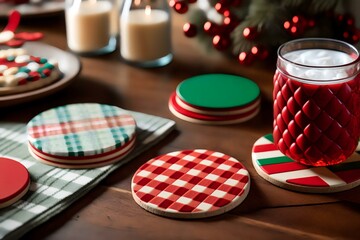 collection of coasters arranged in a festive holiday display (AI Generated)