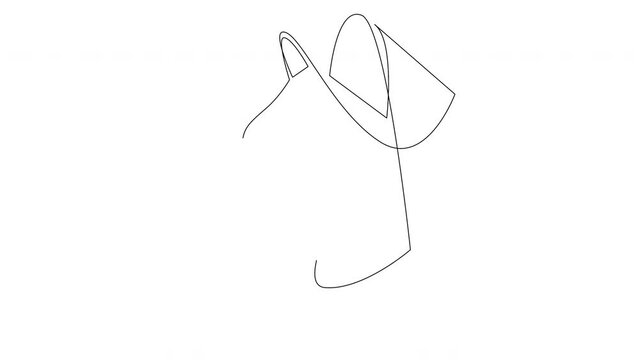 Self drawing simple animation of single continuous one line drawing jaguar, panther, lioness. Drawing by hand, black lines on a white background.