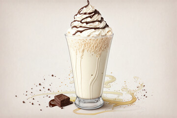 Fototapeta na wymiar Chocolate milkshake. Vanilla milkshake. Cold drink concept. Generative AI