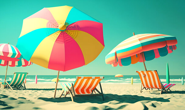 The sight of colorful beach umbrellas and beach towels, evoking memories of fun-filled days spent by the ocean