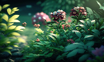 Obraz premium The sight of blooming flowers and lush greenery, indicative of the vibrant and lively nature of the summer season