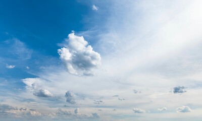 Wolkenhimmel mit unterschiedlichen Wolkenformen und blauem Himmel
