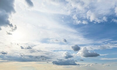 Wolkenhimmel mit vielen unterschiedlichen Wolkenformen am späten Nachmittag
