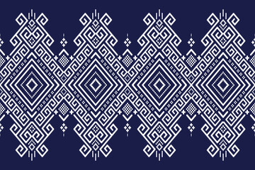 Indigo navy blue geometric traditional ethnic pattern Ikat seamless pattern border abstract design for fabric print cloth dress carpet curtains and sarong Aztec African Indian Indonesian 