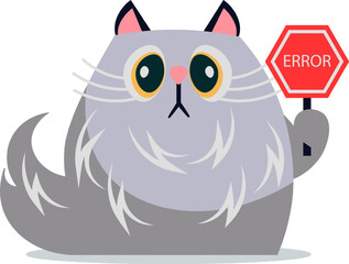 Gray funny cat. Prohibition sign. Website page not available