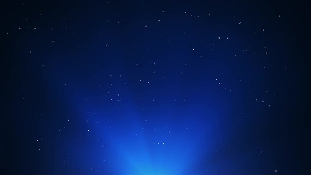Blue bokeh with flare particles glitter awards dust gradient abstract background. Futuristic glittering in space on blue background.
