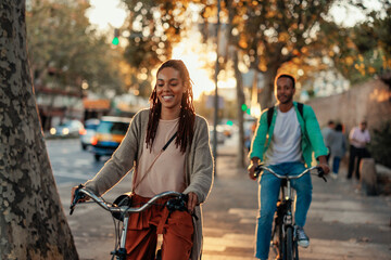 People riding bicycles.