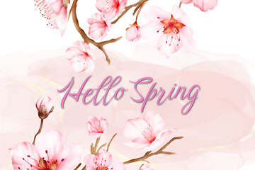Happy Spring. Welcome spring background with floral blossom. Vector Illustration.
