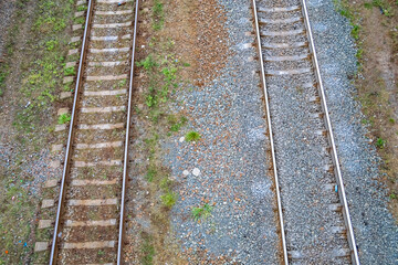 Photography to theme railway track after passing train on railroad