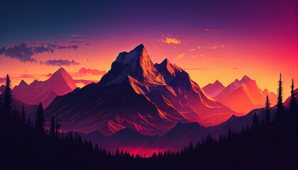 sunset in the mountains, wallpaper mountains, Generative AI