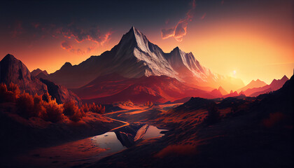 sunset in the mountains, wallpaper mountains, Generative AI