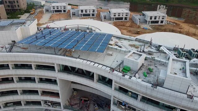 Rooftop solar water heating system - Weihai Olympic center hotel section, Nanhai New District, China.