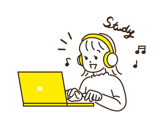 オンラインで英会話の授業を受ける女の子 イメージ素材