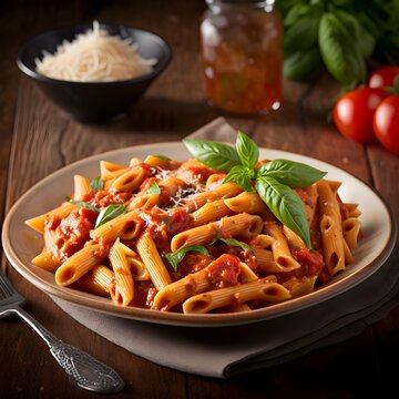A bold and spicy twist on the classic penne al arrabiata, this dish is sure to tantalize your taste buds with its combination of heat and flavor.  Generative AI
