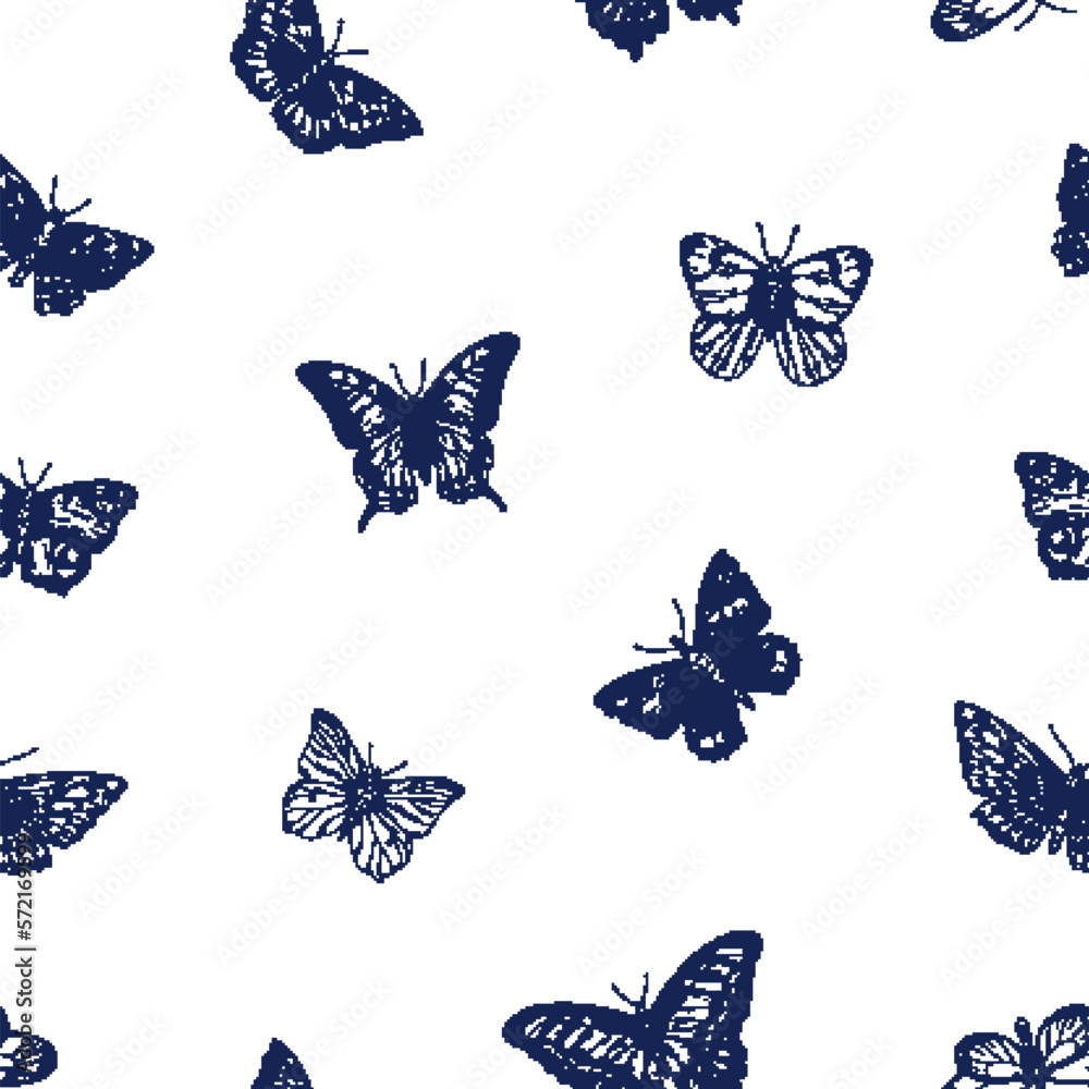 Poster seamless black and white pattern, butterflies repeating pattern. moths background. engraved etched t
