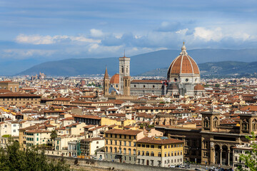 View over the Florence Cathedral in Florence, Tuscany, Italy, on a sunny day in spring.