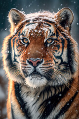 Tiger in the snow closeup portrait 