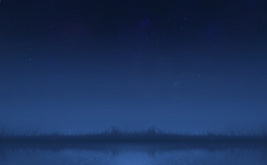 Fototapeta premium calm river and fog at night sky