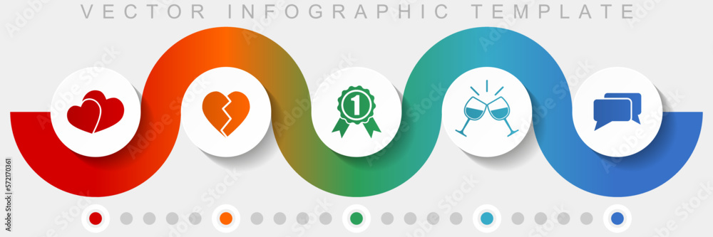 Poster love infographic vector template with icon set, miscellaneous icons such as heart, badge, toast and 