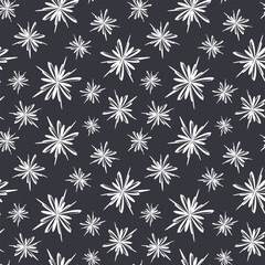 Abstract doodle elements on black background. Zen vector seamless pattern. Best for textile, wrapping paper, package and home decoration.