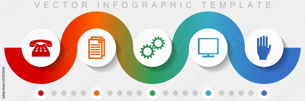 Aufkleber technology infographic vector template with icon set, miscellaneous icons such as phone, document, g