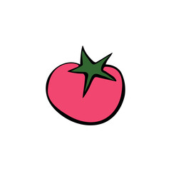 Tomato vector drawing icon. Simple color clip art of fruit in doodle style, outline illustration of farm product