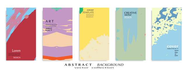Abstract art backgrounds set. Minimal trendy paint brush strokes pattern with copy space for text design for Invitation, Party card,Social Highlight Covers and stories page. Vector illustration