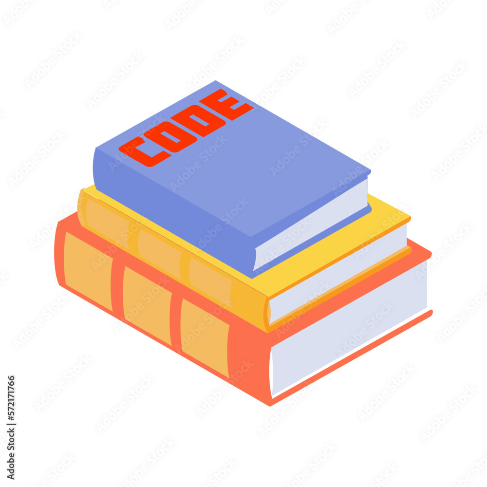 Sticker isometric programmers books composition