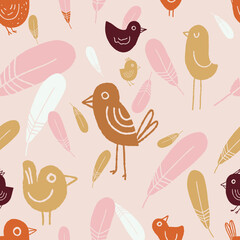 Seamless pattern with birds and feathers