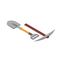 Isometric Archeology Shovel Composition