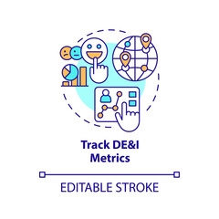 Track DEI metrics concept icon. Making inclusion efforts effective practice abstract idea thin line illustration. Isolated outline drawing. Editable stroke. Arial, Myriad Pro-Bold fonts used