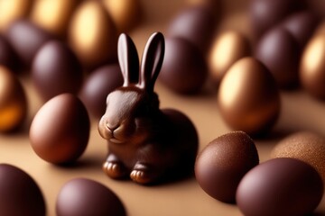 Des oeufs en chocolat et un lapin de pâques generative AI - 572172769