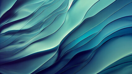 Abstract blue wavy wallpaper. Waves background with curvy details. Texture with bluish surreal gradient colors. Generative ai