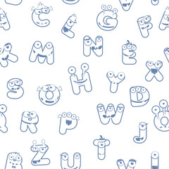 Seamless pattern with Contour MONSTER alphabet font.