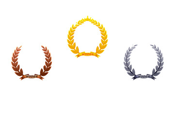 Set of laurel wreath award- bronze, silver and gold