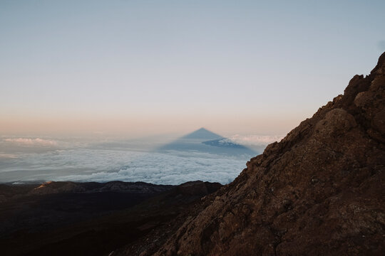 Shadow of Mount Teide in the horizon seen from the summit