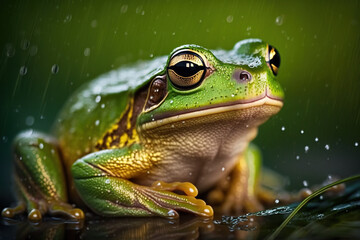Obraz premium A close-up selective focus shot of a frog. Generative AI