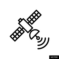 Satellite vector icon in line style design for website, app, UI, isolated on white background. Editable stroke. Vector illustration.