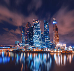 High-rise "Moscow City" in the night illumination.
