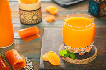Arabic Cuisine; Middle Eastern delicious apricot drink "Qamar Al-Din". It made from rolled dried apricot or dried apricot paste. Served in the holy month of Ramadan.