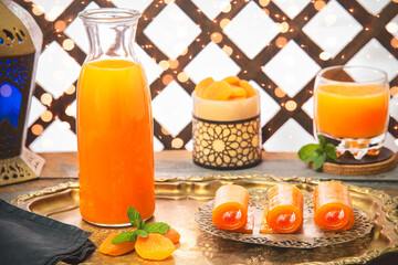 Arabic Cuisine; Middle Eastern delicious apricot drink 