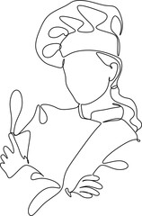 Continuous line drawing of chef, chef hats isolated on white background. Cooks hold a plate with space for food. One line chef vector