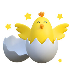 little chick hatch egg icon easter egg 3d illustration