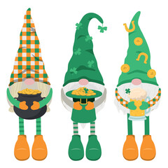 Fototapeta na wymiar Happy St Patricks Day cute gnomes or leprechauns. Isolated on white background. Flat vector illustration.