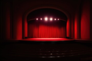 Un rideau rouge en velour d'une scène de concert de théâtre - generative AI