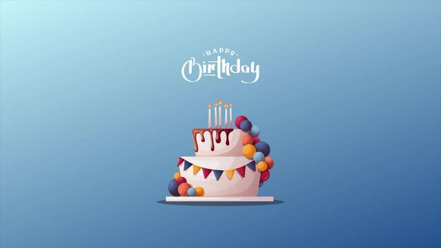 Birthday video card with cake and candles. Handwritten lettering. Animation video.